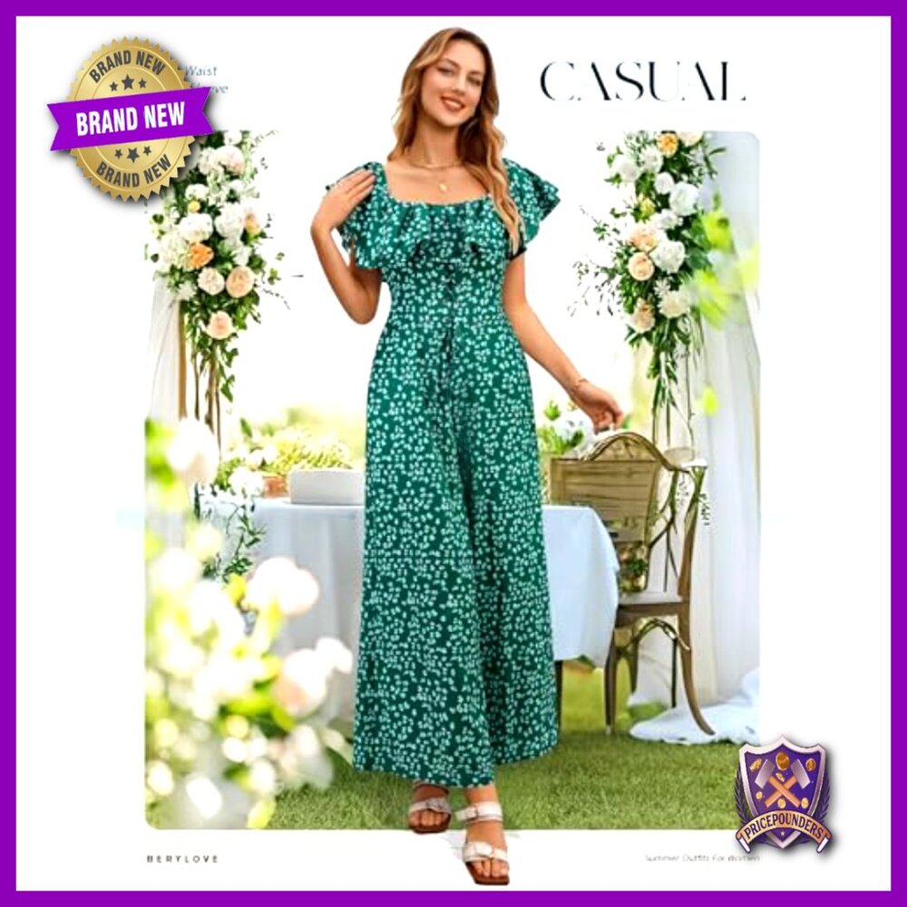 Medium Polyester Jumpsuit Off Shoulder Ruffle Nec… - image 3